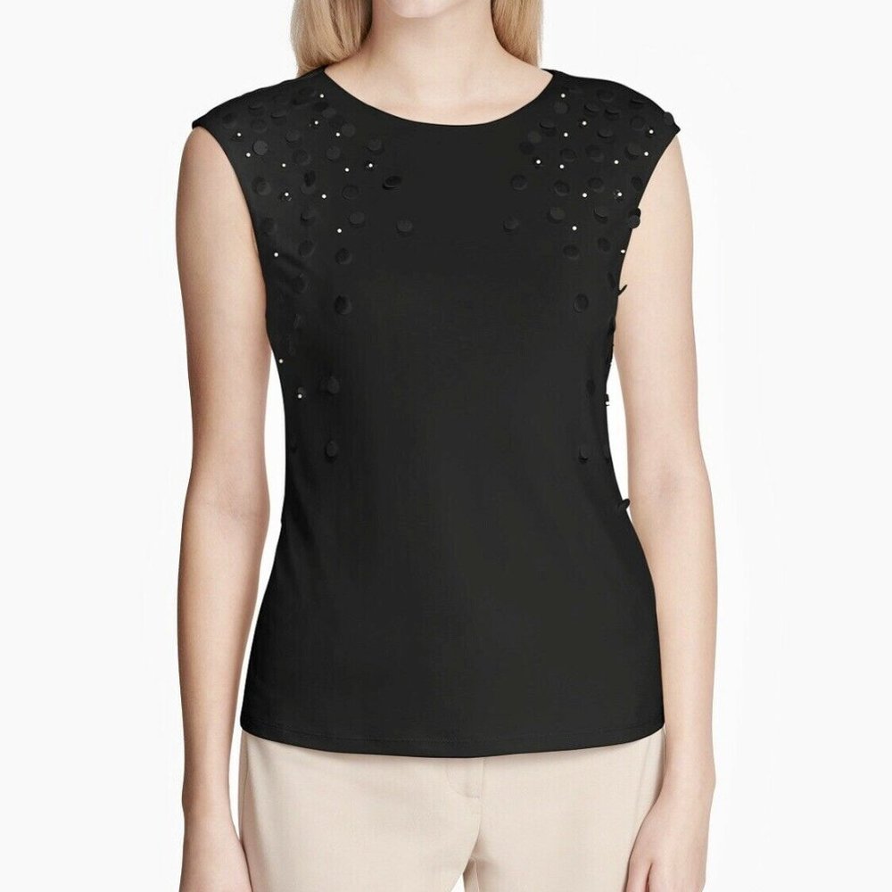 NWT! Calvin Klein Sequins & Pearls Embellished Crew-Neck Top